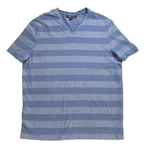 Michael Kors Men's XL Blue & Grey Striped V-Neck T-Shirt